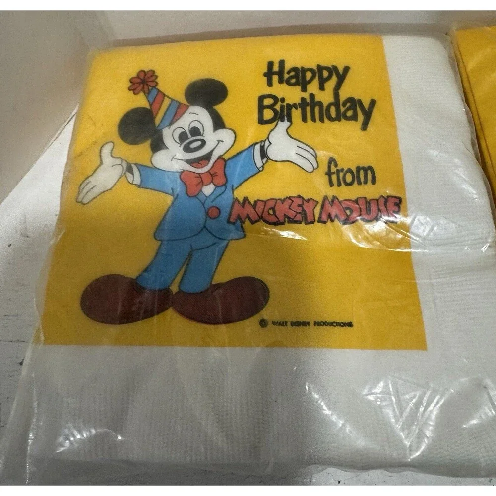 Lot of 2 vintage sealed packages Disney Mickey Mouse Happy Birthday napkins